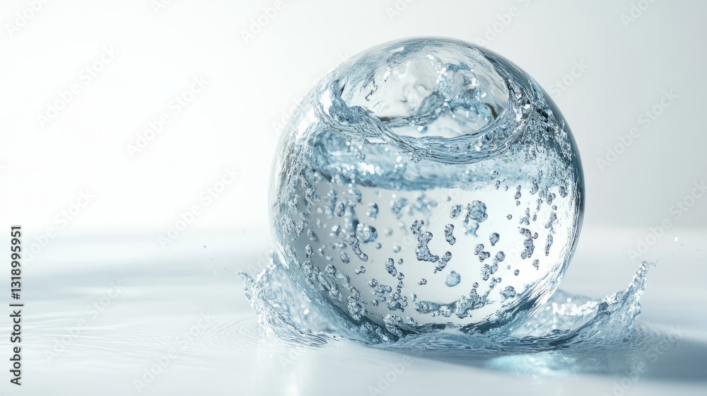 A hyper-realistic water sphere, its transparency showcasing tiny air bubbles and subtle ripples, on a white background A hyper-realistic water sphere, its transparency showcasing tiny air bubbles and subtle ripples, on a white background