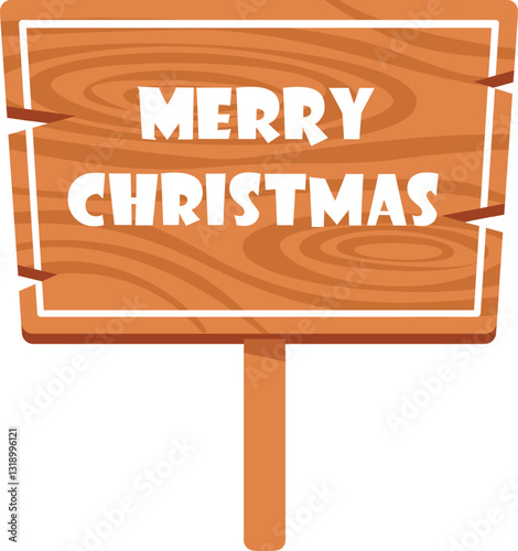 Merry Christmas wooden signboard vector illustration