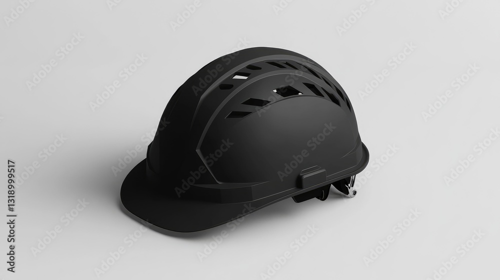 Fototapeta premium A black safety helmet with a matte finish on a smooth white background
