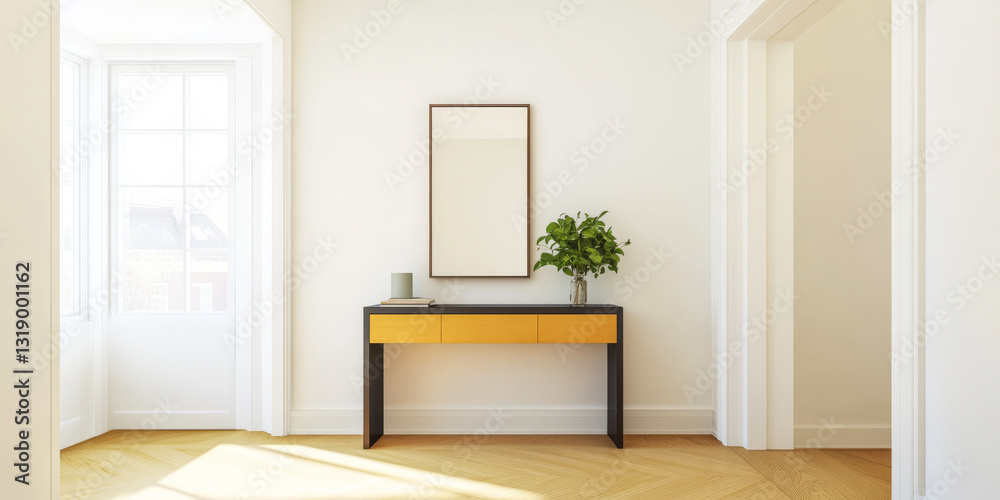 Fototapeta premium Modern entryway with minimalistic furniture and natural light in a spacious interior