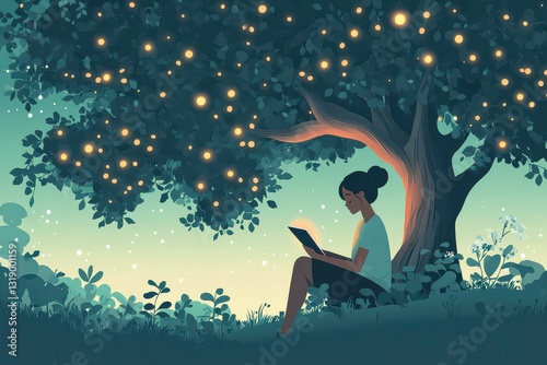 Young Professional Using Tablet Under Fantasy Tree