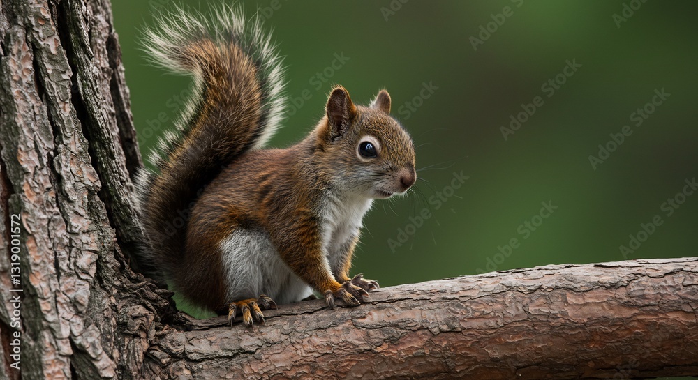 Curious squirrel perched on branch soft sunlight. AI Generated Curious squirrel perched on branch soft sunlight. AI Generated