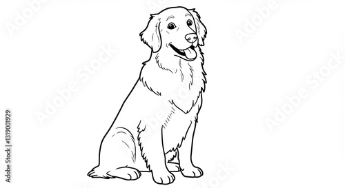 Happy Golden Retriever dog sits patiently awaits playful moment line art. AI Generated