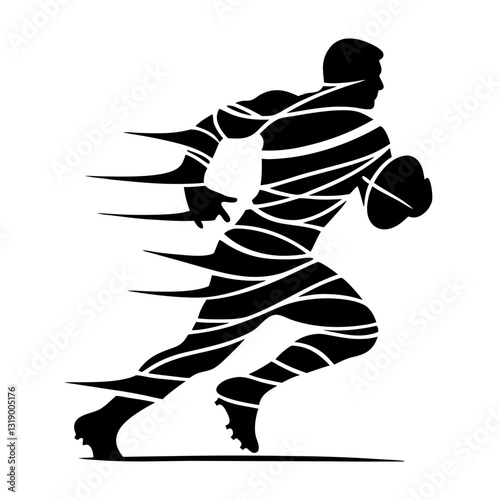 American football player running with the ball in motion silhouette