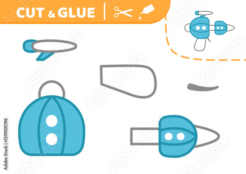 Cut and glue. Blue alien blaster. Applique. Paper education game. Cartoon. Isolated vector illustration eps 10
