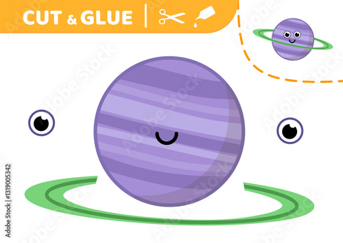 Cut and glue. Saturn. Planet with orbit. Applique. Paper education game. Cartoon. Isolated vector illustration eps 10
