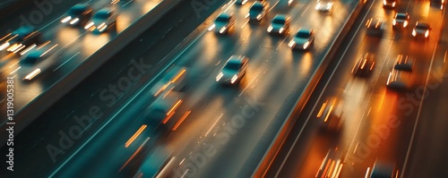 A busy highway filled with illuminated moving vehicles at night