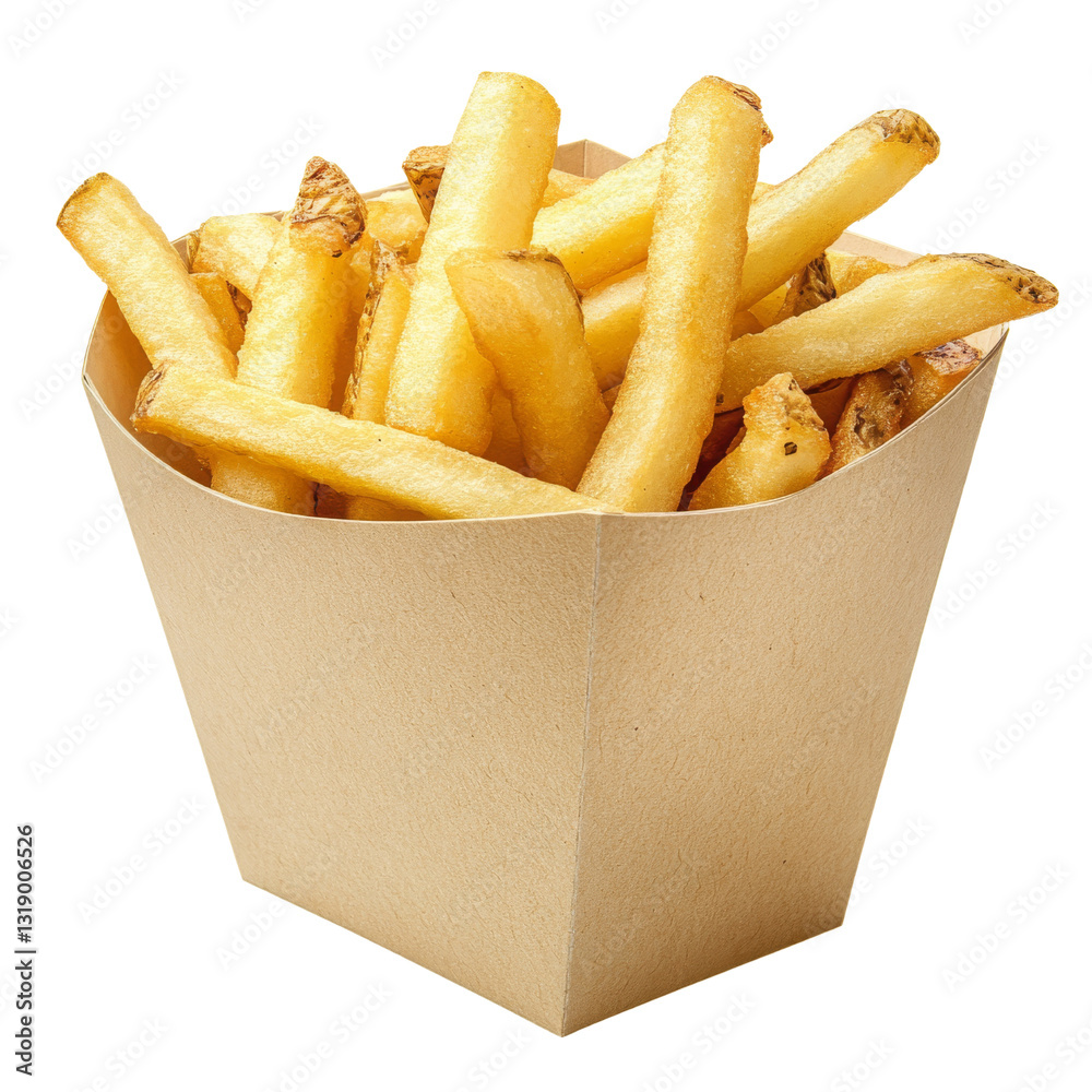 A container filled with golden, crispy French fries, ready to be enjoyed as a snack. A container filled with golden, crispy French fries, ready to be enjoyed as a snack.