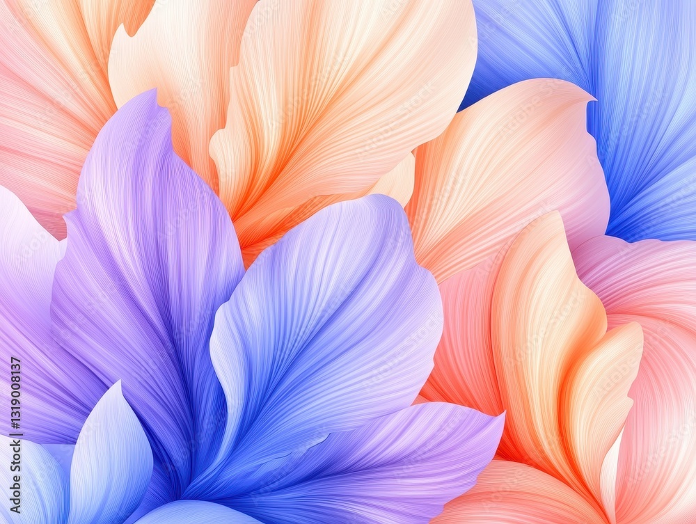 Fototapeta premium Vibrant floral background with layered leaves in shades of blue, pink, and orange