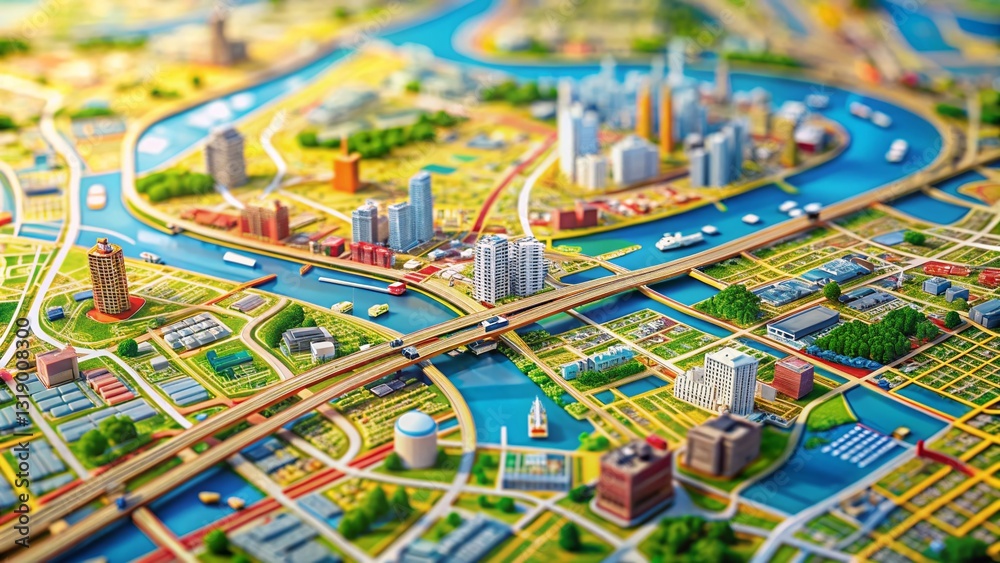 Detailed Urban City Map for Navigation and Planning: High-Resolution Aerial View Detailed Urban City Map for Navigation and Planning: High-Resolution Aerial View