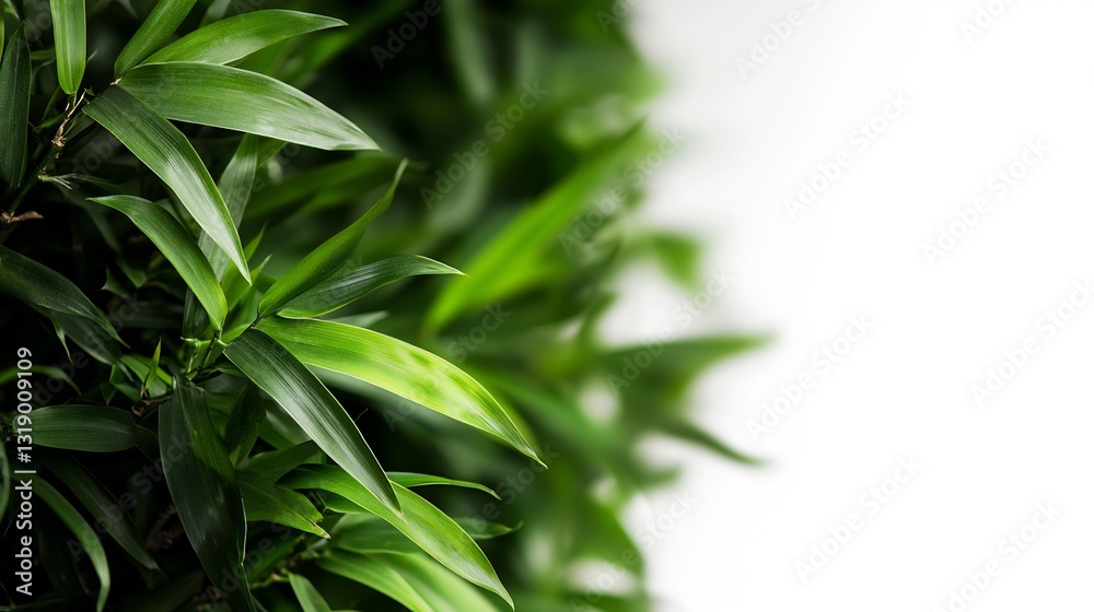 Fototapeta premium Lush Green Bamboo Leaves on White Background.