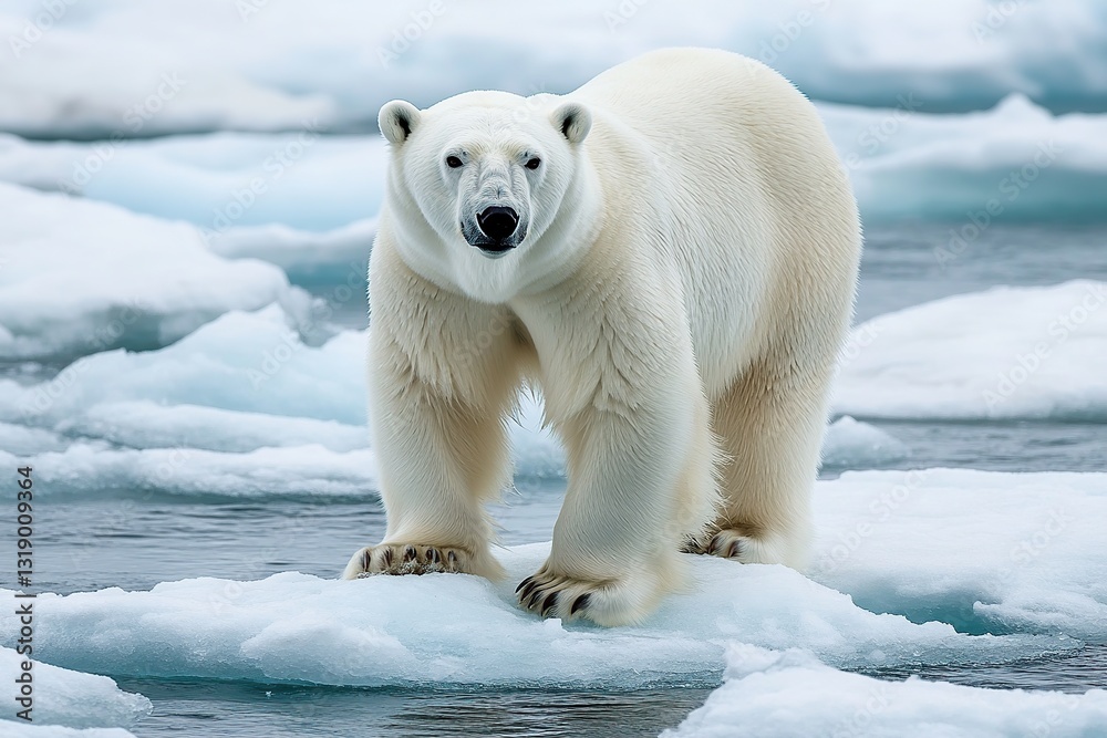 Big polar bear standing confidently and drifting on ice floe Big polar bear standing confidently and drifting on ice floe
