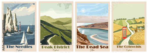 Vintage Travel Poster – The Cotswolds, The Dead Sea, The Needles, The Peak District
