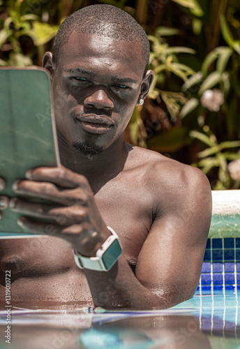 Relaxing in the Pool with a Tablet