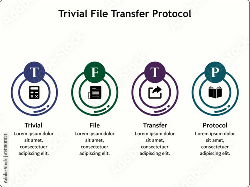 TFTP - Trivial File Transfer Protocol Acronym. Infographic template with icons and description placeholder