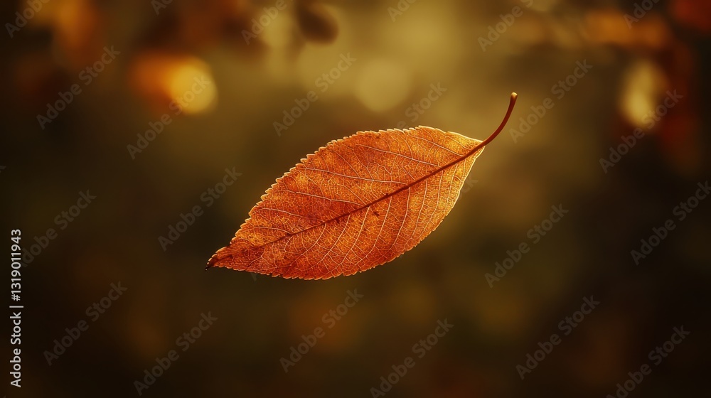 Obraz premium Captivating Single Orange Leaf Against Soft Blurred Background