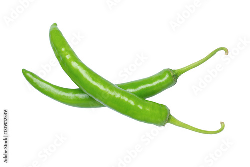 Green chili pepper isolated on white background.
