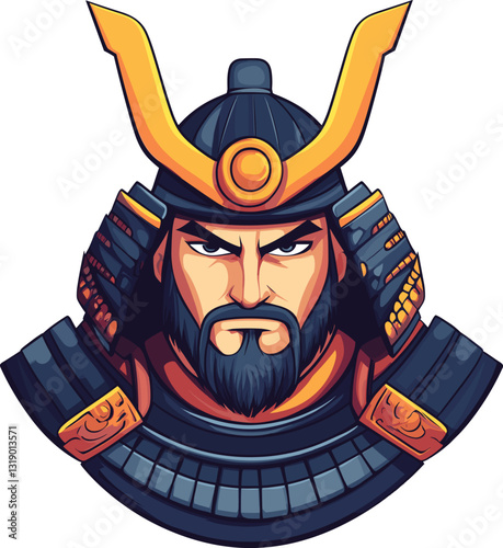 Samurai warrior in traditional armor cartoon isolated on transparent background. Vector illustration.