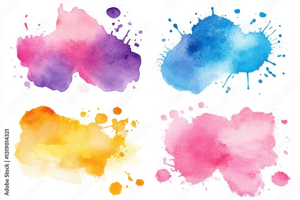 Obraz premium Vibrant watercolor ink splashes isolated on white. AI image