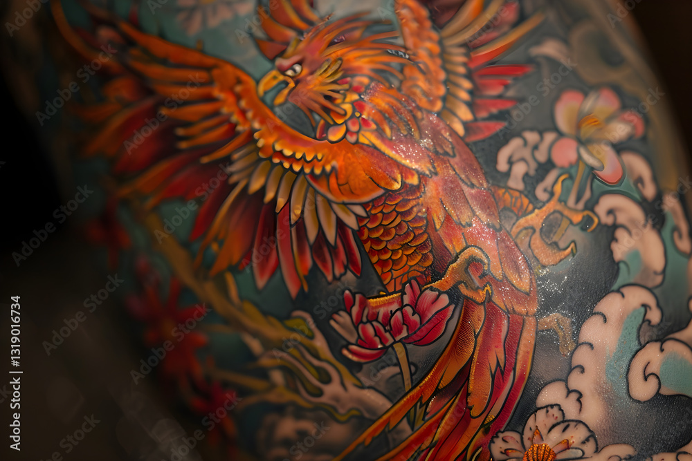 custom made wallpaper toronto digitalPhoenix in Flight: A Harmonious Blend of Mythology and Nature Tattoo Design