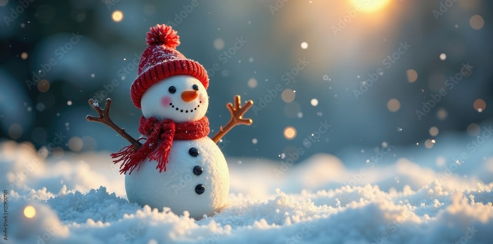 Whimsical snowman in a field of sparkling snowflakes, sparkly, whimsical, festive Whimsical snowman in a field of sparkling snowflakes, sparkly, whimsical, festive