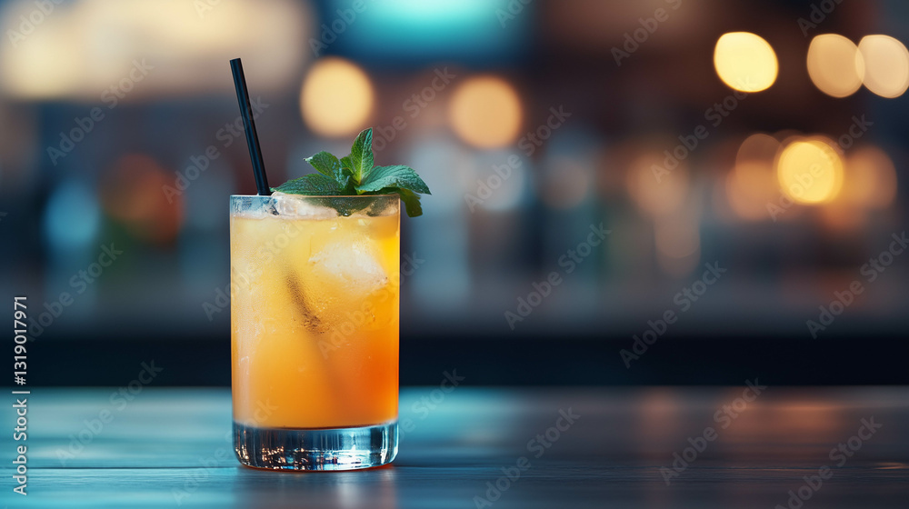 Close-up of a fancy cocktail at the bar with blurred background. Close-up of a fancy cocktail at the bar with blurred background.