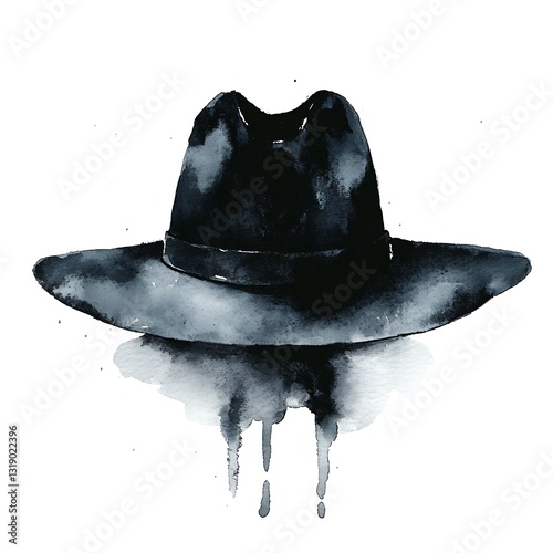 Monochrome Mysterious Hat with a Broad Brim Artistic Impression Illustration Style Imagery photo