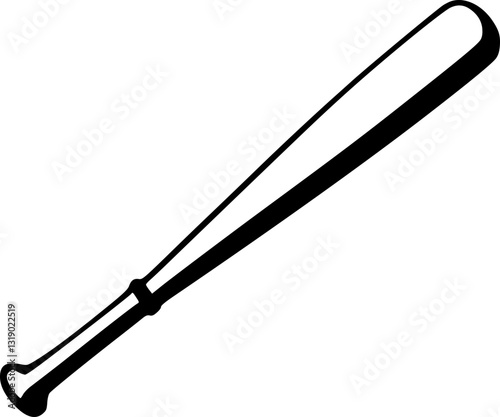 Monochrome baseball bat illustration in black and white minimalistic style for sports themes and designs