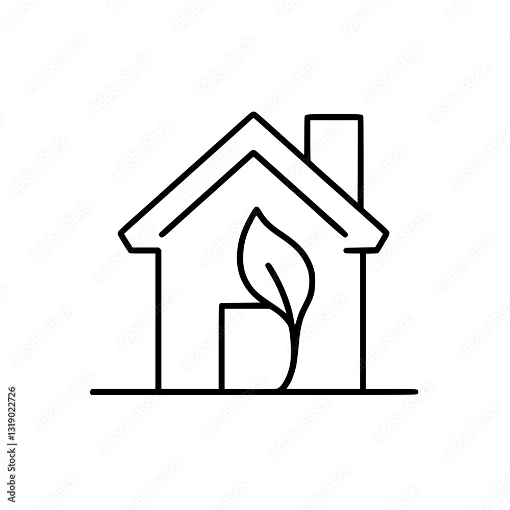 Eco-Friendly Abode: A symbolic depiction of a sustainable home, integrating a leaf within its structure to represent eco-consciousness and a commitment to environmental protection. Eco-Friendly Abode: A symbolic depiction of a sustainable home, integrating a leaf within its structure to represent eco-consciousness and a commitment to environmental protection.