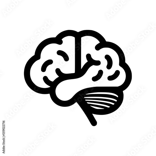 Human Brain Outline: A simple bold line drawing of the human brain showcasing the organ's structure against a clean transparent backdrop