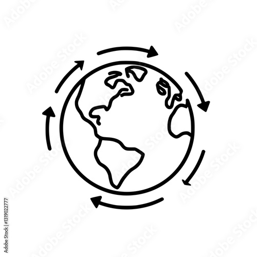 Global Circulation: A line drawing of Earth encircled by arrows symbolizing interconnectedness mobility and the cyclical nature of worldwide processes