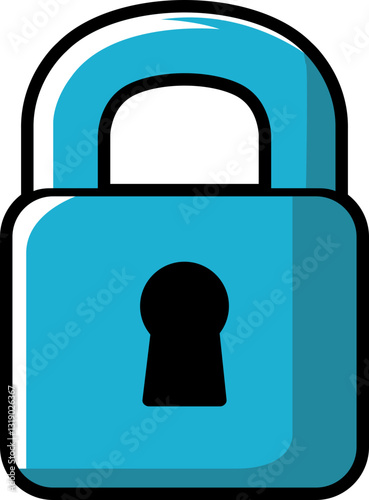 blue colour door lock hand drawn vector image with PNG Transparent background