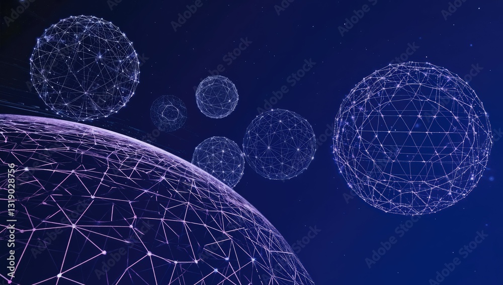 Naklejka premium Digital interconnected spheres floating above a connected digital globe
