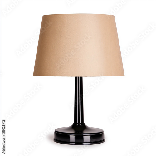 Elegant lamp with beige shade on white background, perfect for decor