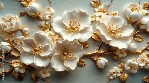 Golden floral wallpaper embossed 3D high resolution hd background