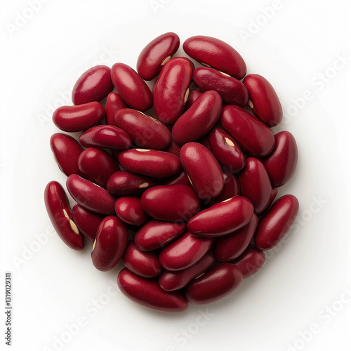 Red kidney beans arranged in circular pattern on white background