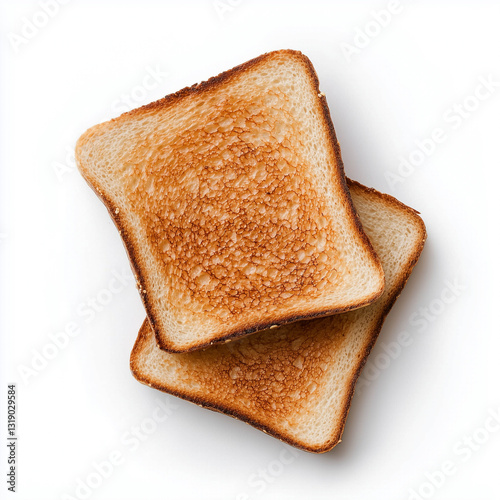 Toasted bread slices on white background, perfect for breakfast or snacks