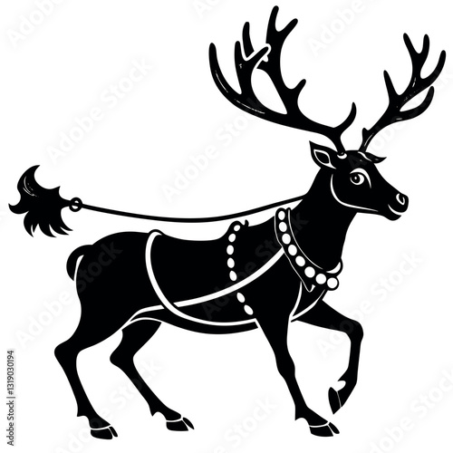 Reindeer pulling sleigh silhouette.