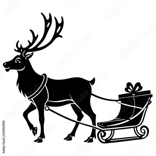 Reindeer pulling sleigh silhouette.