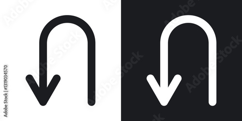 U turn icons in solid black and white collection
