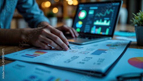 a business person using modern e-invoice technology and financial technology for financial management is suitable for a variety of business and technology promotion scenarios