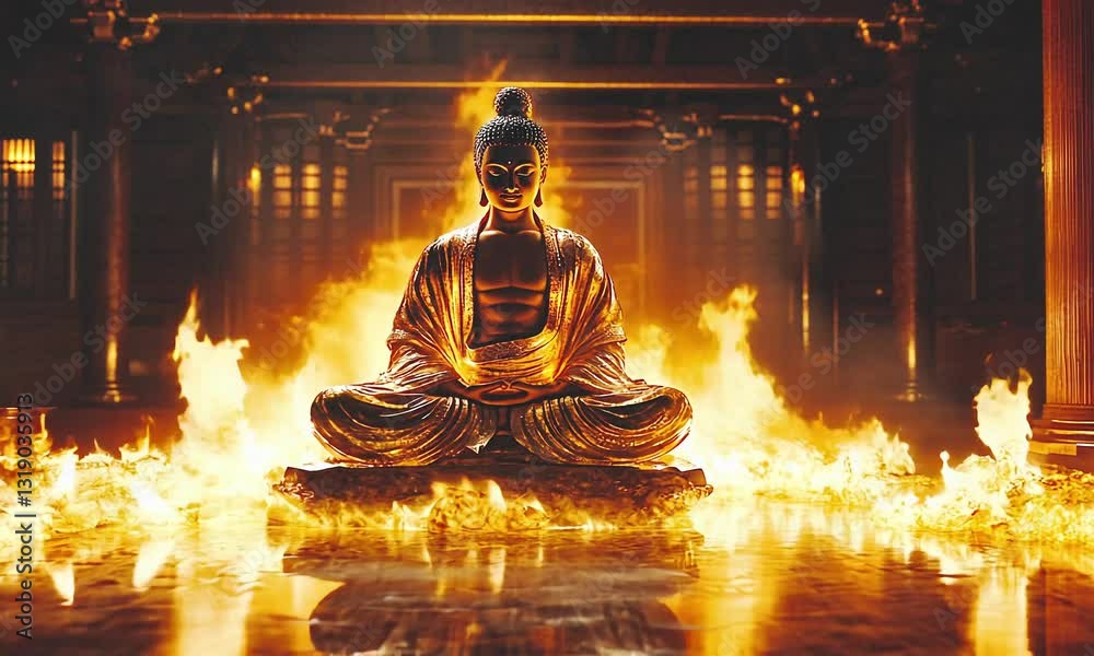 Burning buddha statue in thailand.