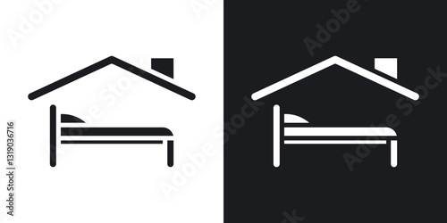 Shelter beds icons in solid black and white collection