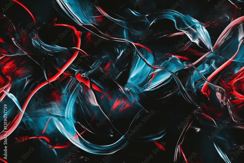 Naklejka premium Red and blue abstract swirls on black background. AI generated