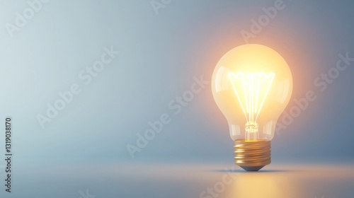 Illuminated light bulb, glowing warmly against a gradient backdrop, symbolizes innovation and inspiration, space for ideas.
