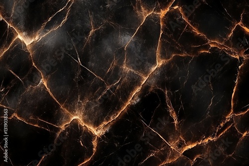 Rich black marble texture with gold veins. AI generated