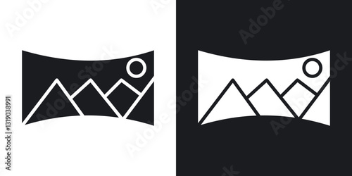 Panoramic view icons in solid black and white collection