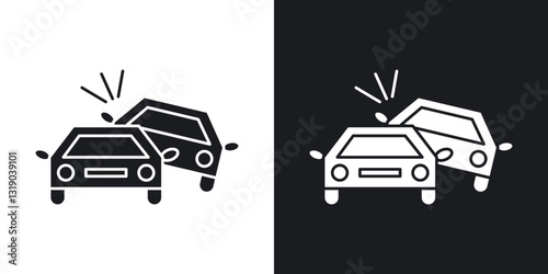 Overturned car icons in solid black and white collection
