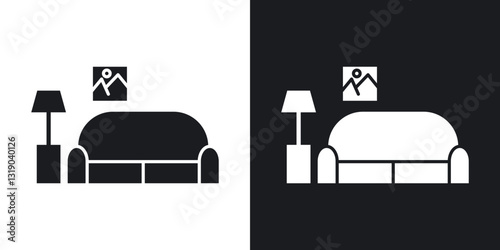 Living room icons in solid black and white collection