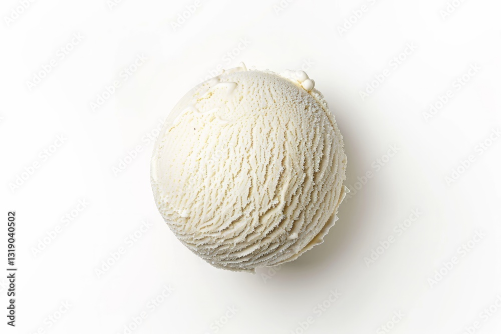 Fototapeta premium Vanilla ice cream scoop on white background. AI generated